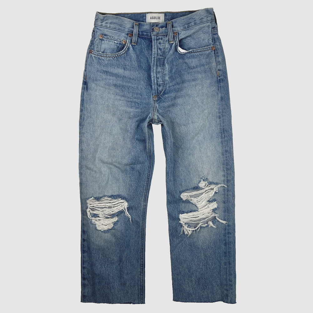 AGOLDE Kelly Jeans 23 High Rise Relaxed Straight Leg Distressed Raw Hem 90s Wide